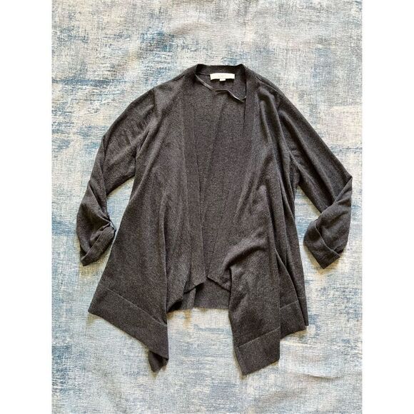 Ann Taylor Loft Heathered Dark Charcoal Gray Open Front Cardigan Large - Picture 1 of 8